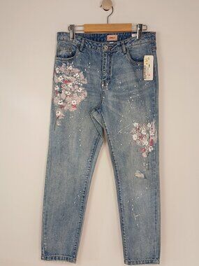 ONLY Tonni Women's Jeans NWT Boyfriend W30/L26 Floral Paint Splatter Distressed